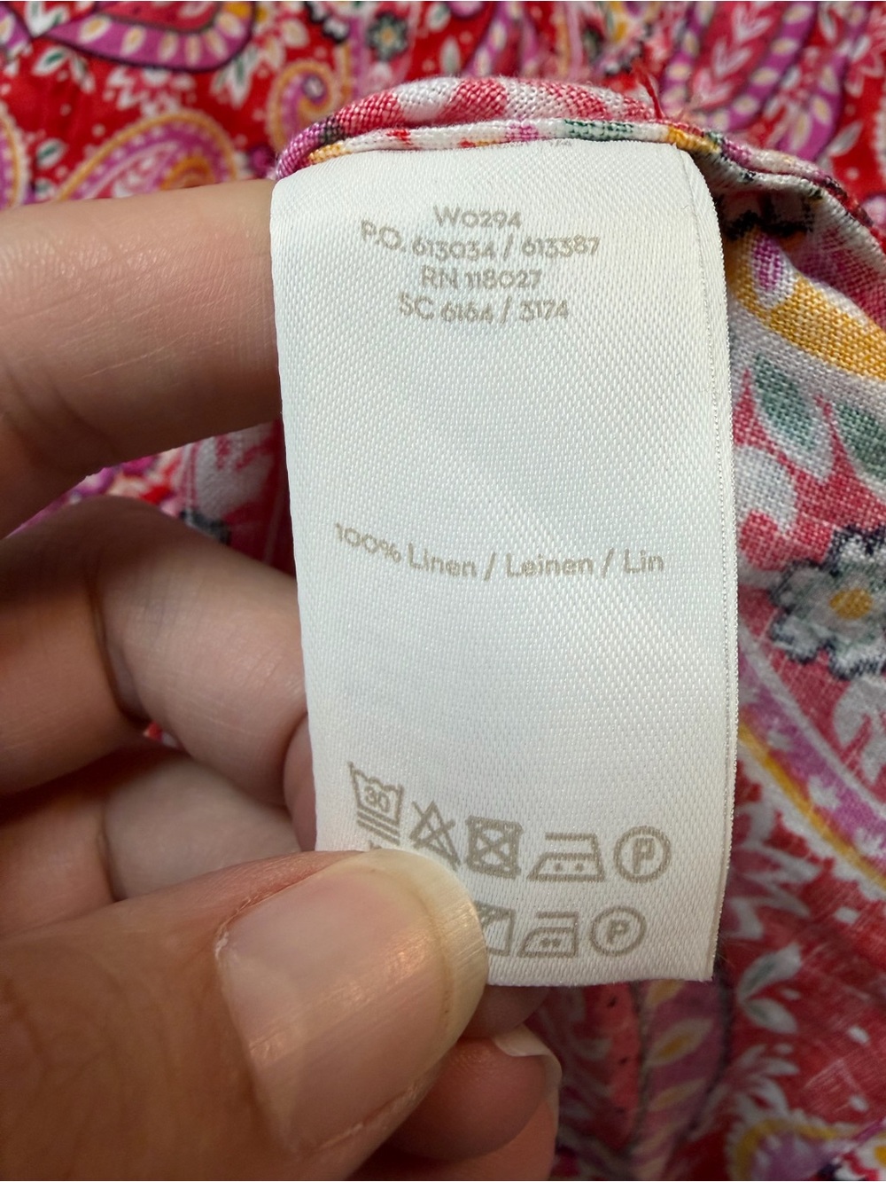 Boden 100% Linen Red Paisley Print Tunic with Pink & Yellow Accents - Picture 6 of 6